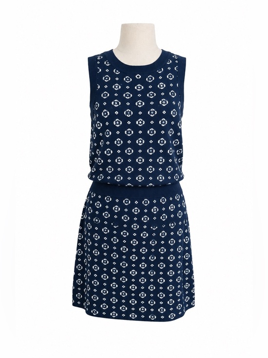 LOFT Dresses & Skirts - LOFT Navy & White Jacquard Floral Sweater Tank & Mini Skirt Matching Set